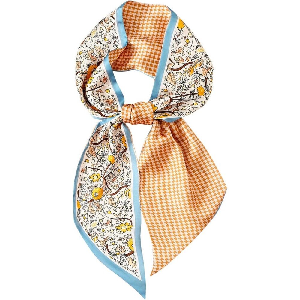 Women's orange Blossom Fashion Purse Scarf Silky For Handbags Bag Skinny Scarves